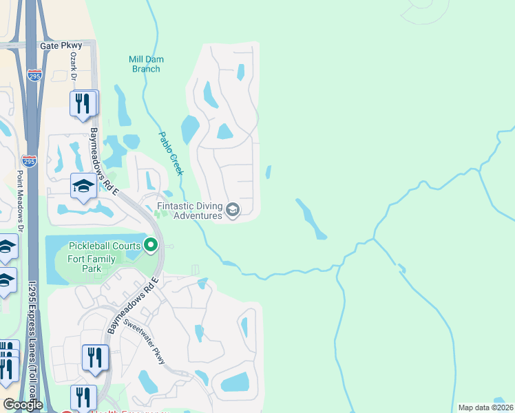 map of restaurants, bars, coffee shops, grocery stores, and more near 8035 Mount Ranier Drive in Jacksonville