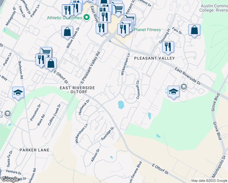 map of restaurants, bars, coffee shops, grocery stores, and more near 2314 Wickersham Lane in Austin