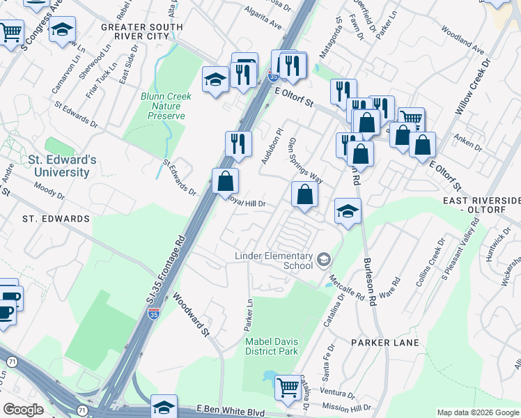 map of restaurants, bars, coffee shops, grocery stores, and more near 2706 Little Valley Cove in Austin