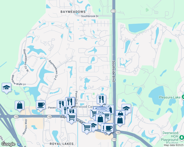 map of restaurants, bars, coffee shops, grocery stores, and more near 9826 Fawn Brook Drive in Jacksonville