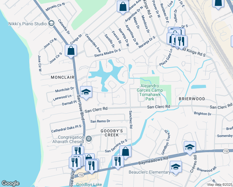 map of restaurants, bars, coffee shops, grocery stores, and more near 8404 Mizner Circle South in Jacksonville