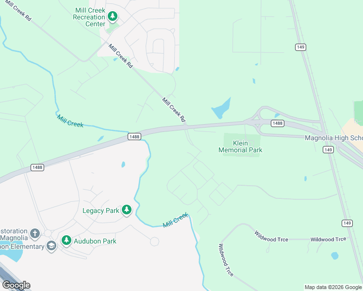 map of restaurants, bars, coffee shops, grocery stores, and more near 15115 Farm to Market Road 1488 in Magnolia