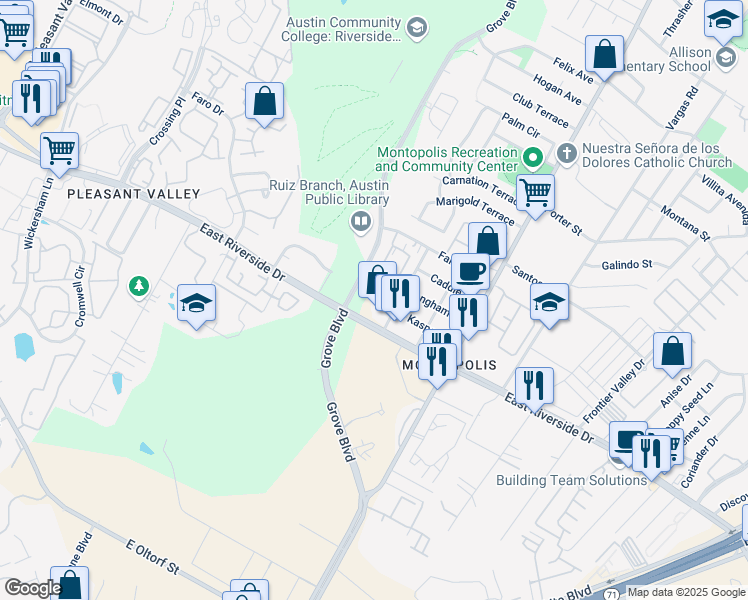 map of restaurants, bars, coffee shops, grocery stores, and more near in Austin