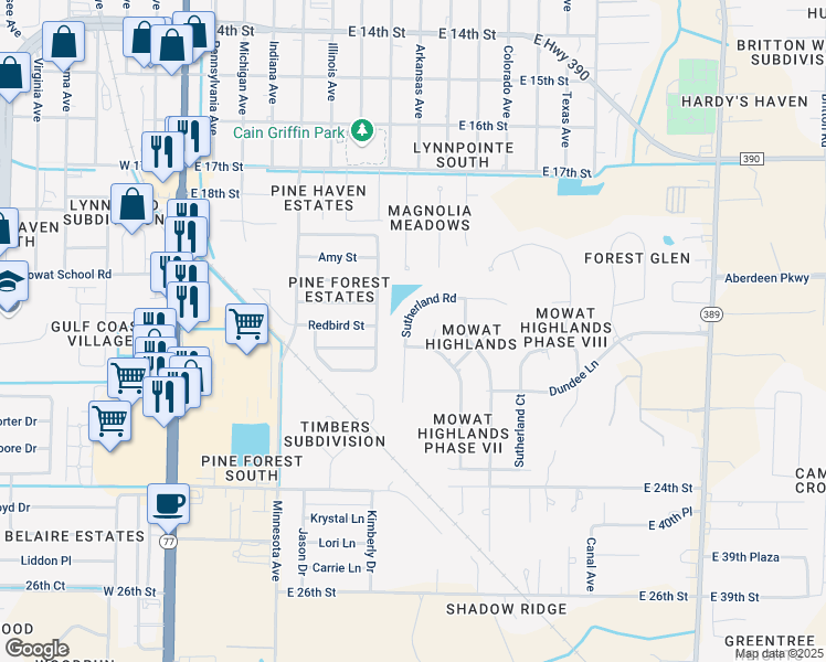 map of restaurants, bars, coffee shops, grocery stores, and more near 2007 Sutherland Road in Lynn Haven