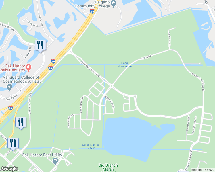 map of restaurants, bars, coffee shops, grocery stores, and more near 4995 Lakeshore Village West in Slidell