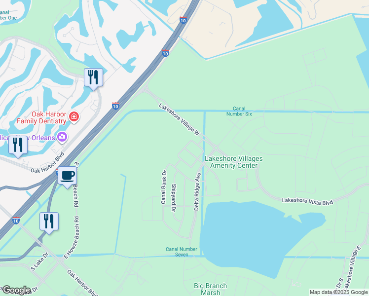 map of restaurants, bars, coffee shops, grocery stores, and more near 5980 Belfast Bend Court in Slidell