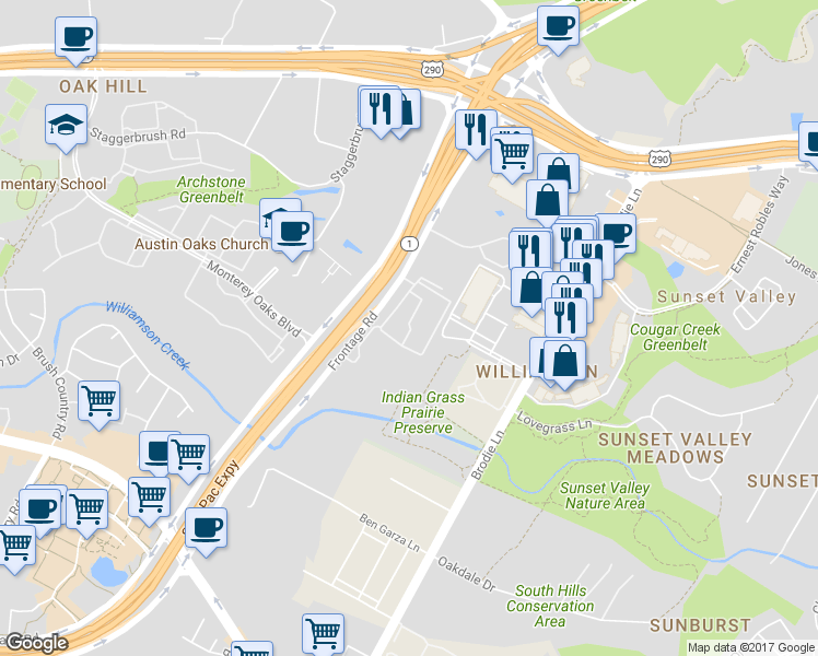 map of restaurants, bars, coffee shops, grocery stores, and more near in Austin