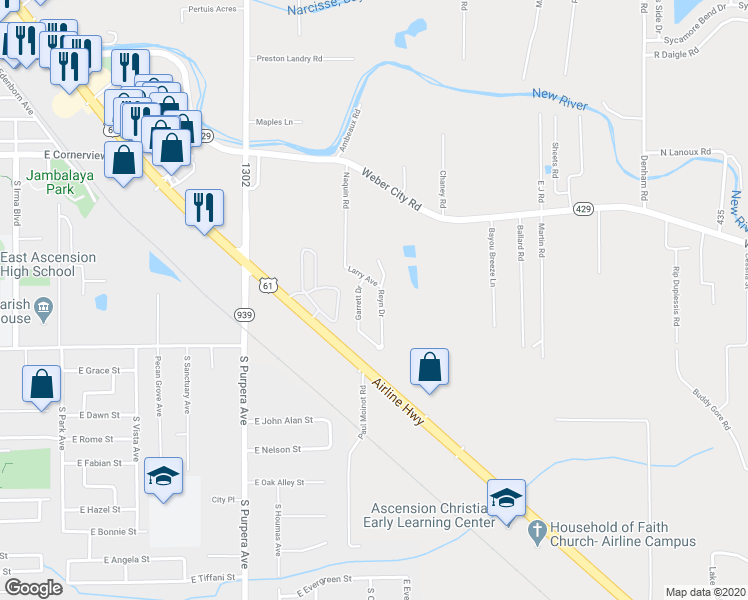 map of restaurants, bars, coffee shops, grocery stores, and more near 11099 Reyn Drive in Gonzales