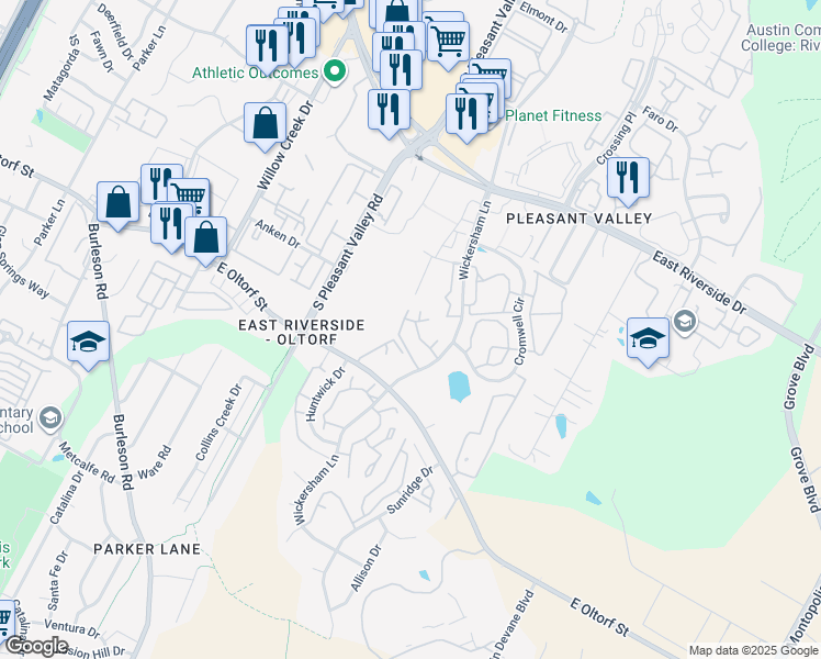 map of restaurants, bars, coffee shops, grocery stores, and more near Unnamed Road in Austin