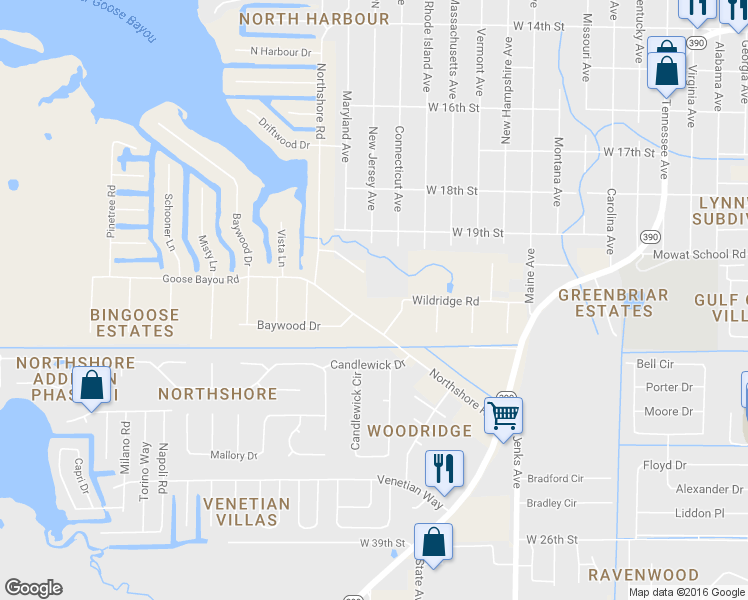 map of restaurants, bars, coffee shops, grocery stores, and more near 507 Northshore Circle in Lynn Haven
