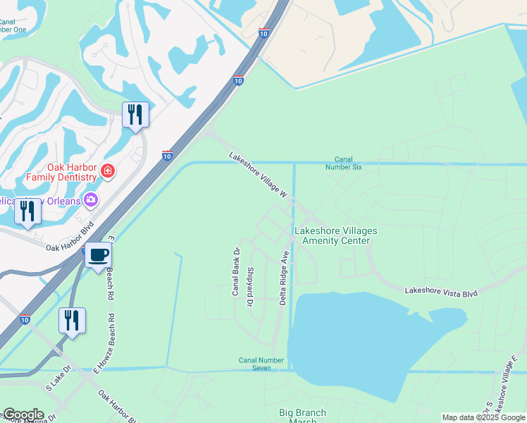 map of restaurants, bars, coffee shops, grocery stores, and more near 5980 Belfast Bend Court in Slidell