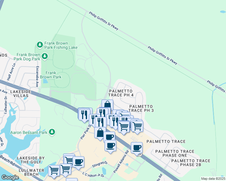 map of restaurants, bars, coffee shops, grocery stores, and more near 245 Middleburg Drive in Panama City Beach