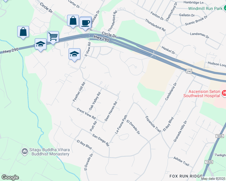 map of restaurants, bars, coffee shops, grocery stores, and more near 8717 South View Road in Austin