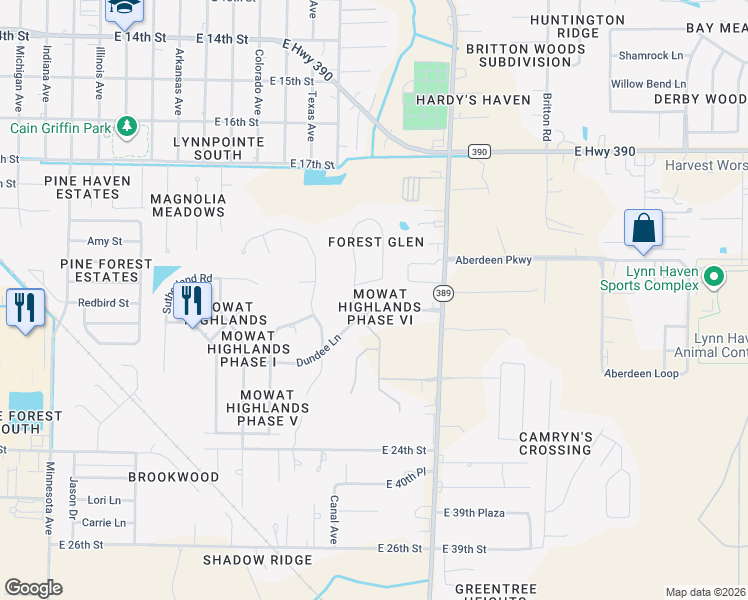 map of restaurants, bars, coffee shops, grocery stores, and more near 1226 Dundee Lane in Lynn Haven