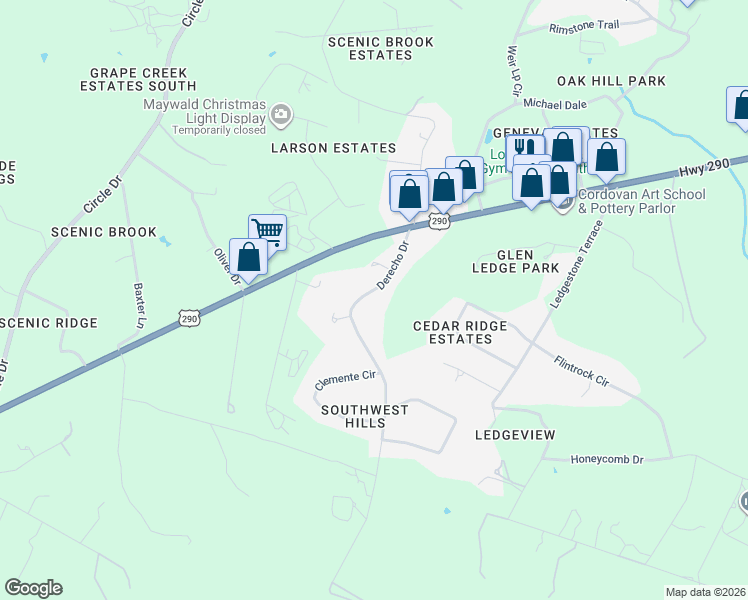map of restaurants, bars, coffee shops, grocery stores, and more near 1 Derecho Bend in Austin