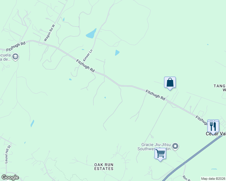 map of restaurants, bars, coffee shops, grocery stores, and more near 11605 Fitzhugh Road in Austin