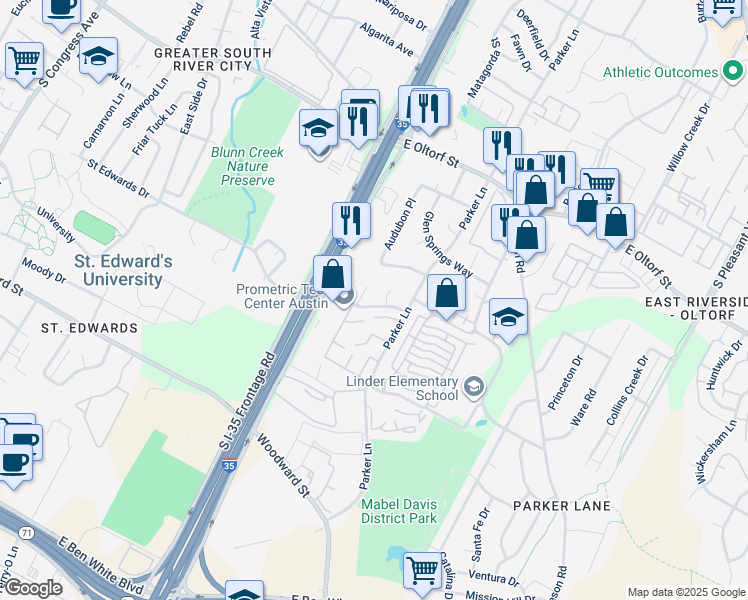 map of restaurants, bars, coffee shops, grocery stores, and more near 2706 Little Valley Cove in Austin