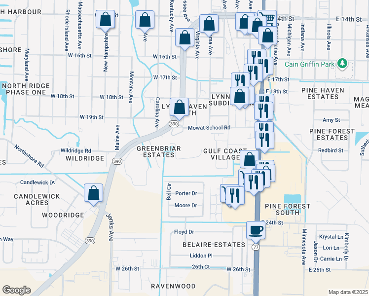 map of restaurants, bars, coffee shops, grocery stores, and more near 1903 Florida 390 in Lynn Haven