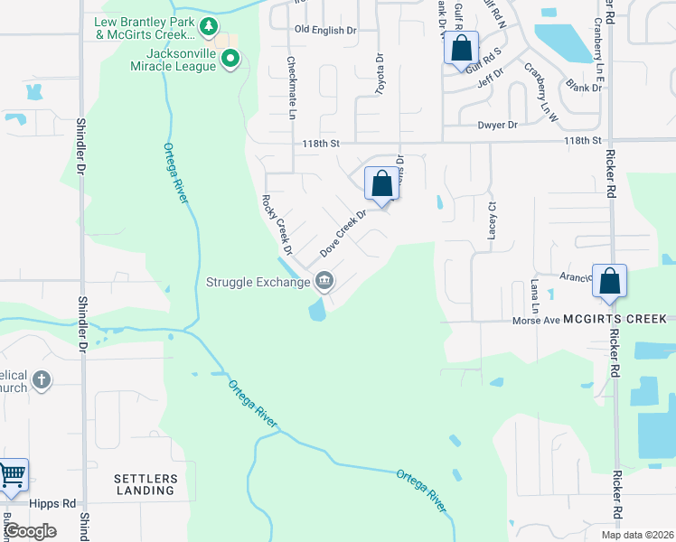 map of restaurants, bars, coffee shops, grocery stores, and more near 6629 Shiloh Creek Drive in Jacksonville
