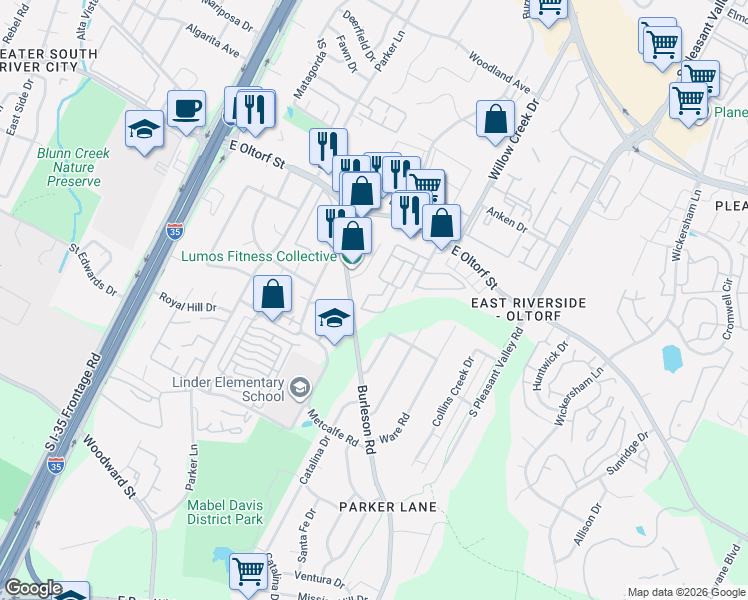 map of restaurants, bars, coffee shops, grocery stores, and more near 2336 Douglas Street in Austin