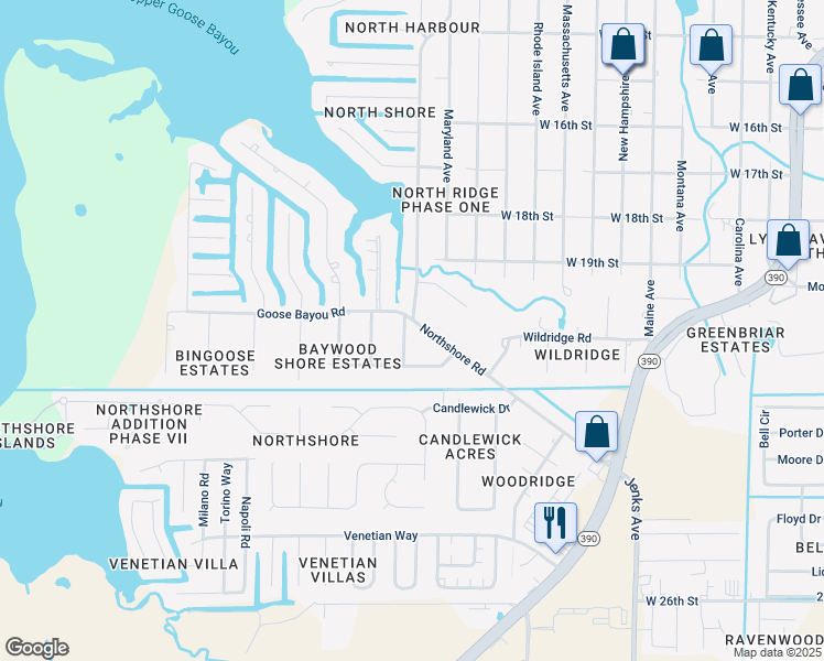 map of restaurants, bars, coffee shops, grocery stores, and more near 4405 Northshore Road in Lynn Haven
