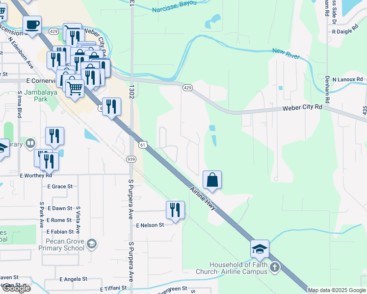 map of restaurants, bars, coffee shops, grocery stores, and more near 11113 Garrett Drive in Gonzales