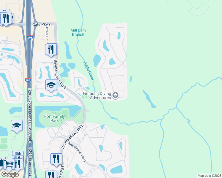 map of restaurants, bars, coffee shops, grocery stores, and more near 7992 Hampton Park Boulevard in Jacksonville