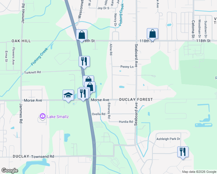 map of restaurants, bars, coffee shops, grocery stores, and more near 6700 Aline Road in Jacksonville