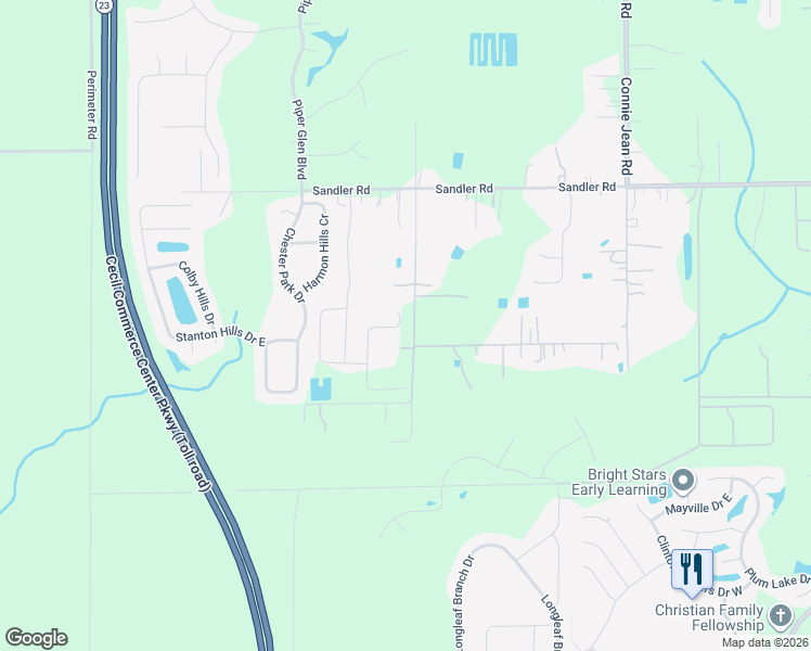 map of restaurants, bars, coffee shops, grocery stores, and more near 6590 Alvin Road in Jacksonville