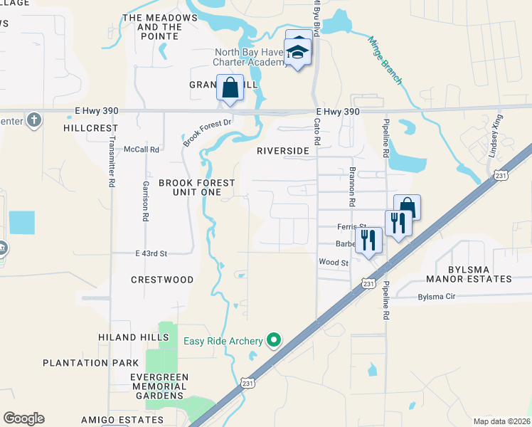 map of restaurants, bars, coffee shops, grocery stores, and more near 4300-4416 Mill Bayou Road in Panama City