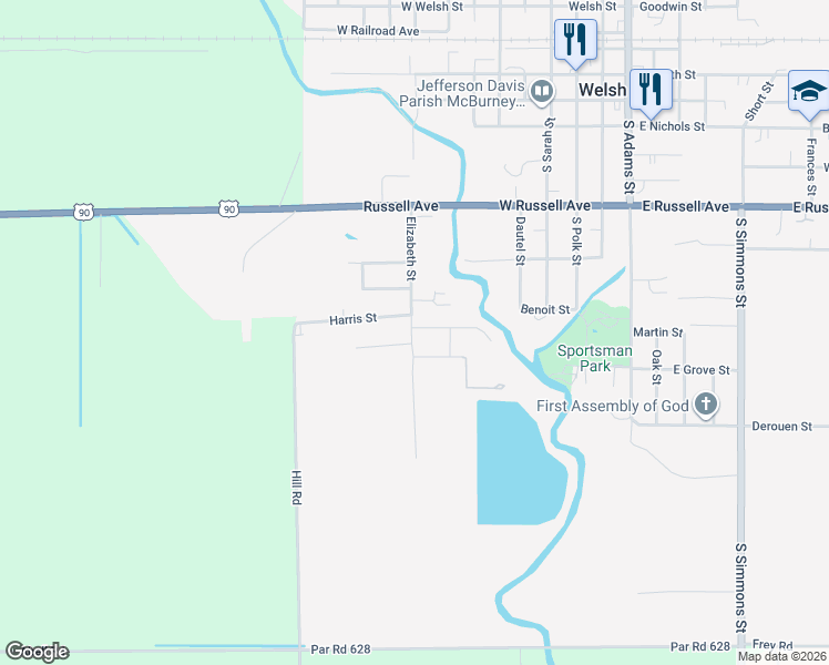 map of restaurants, bars, coffee shops, grocery stores, and more near 403 Elizabeth Street in Welsh