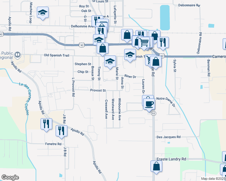 map of restaurants, bars, coffee shops, grocery stores, and more near 598 Provost St in Scott