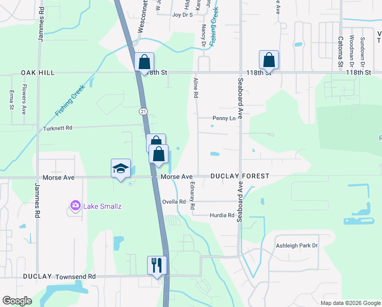 map of restaurants, bars, coffee shops, grocery stores, and more near 6700 Aline Road in Jacksonville