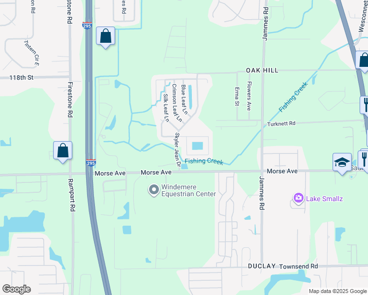 map of restaurants, bars, coffee shops, grocery stores, and more near 6658 Gentle Oaks Drive West in Jacksonville