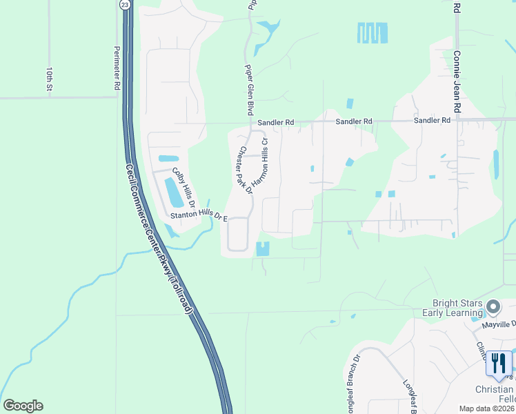 map of restaurants, bars, coffee shops, grocery stores, and more near 10598 Collins Field Circle in Jacksonville