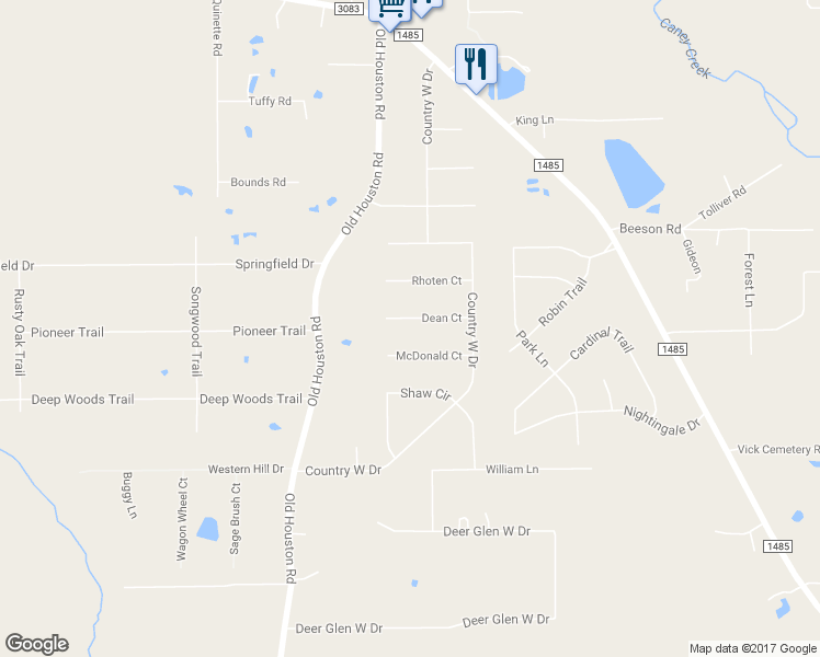map of restaurants, bars, coffee shops, grocery stores, and more near 17750 Dean Court in Conroe