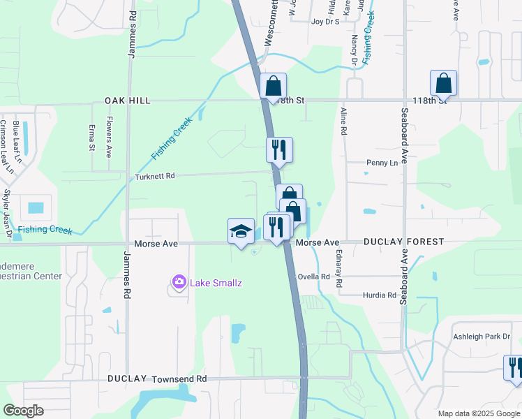 map of restaurants, bars, coffee shops, grocery stores, and more near 6705 Morse Glen Lane in Jacksonville