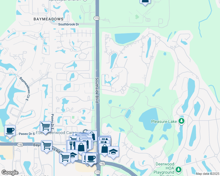 map of restaurants, bars, coffee shops, grocery stores, and more near 7797 Deerwood Point Court in Jacksonville