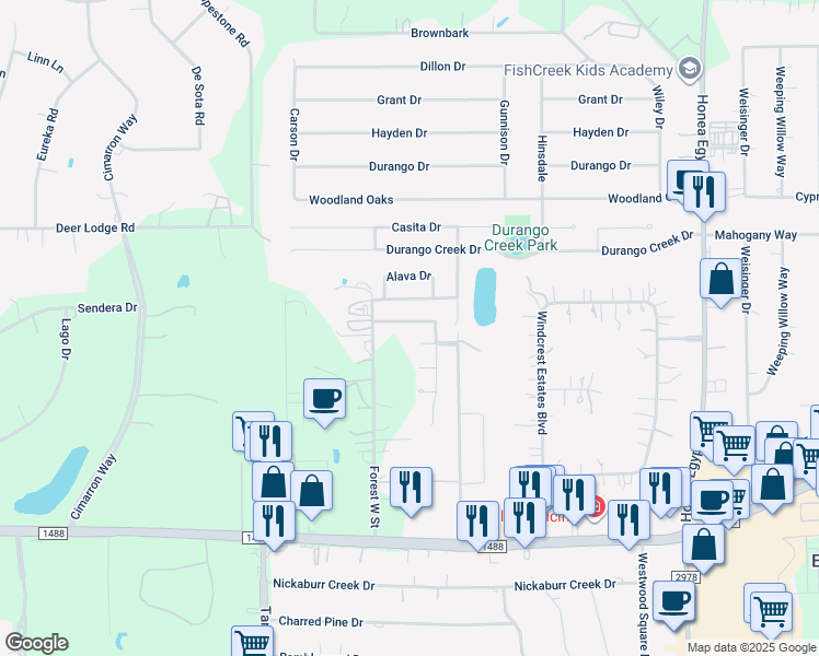 map of restaurants, bars, coffee shops, grocery stores, and more near 7239 Winter Song Drive in Magnolia