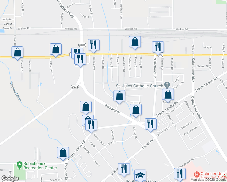 map of restaurants, bars, coffee shops, grocery stores, and more near 242 Woodrow Street in Lafayette