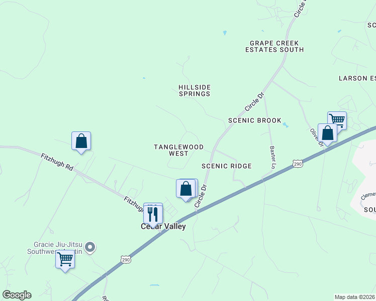 map of restaurants, bars, coffee shops, grocery stores, and more near 11055 Tangleridge Circle in Austin