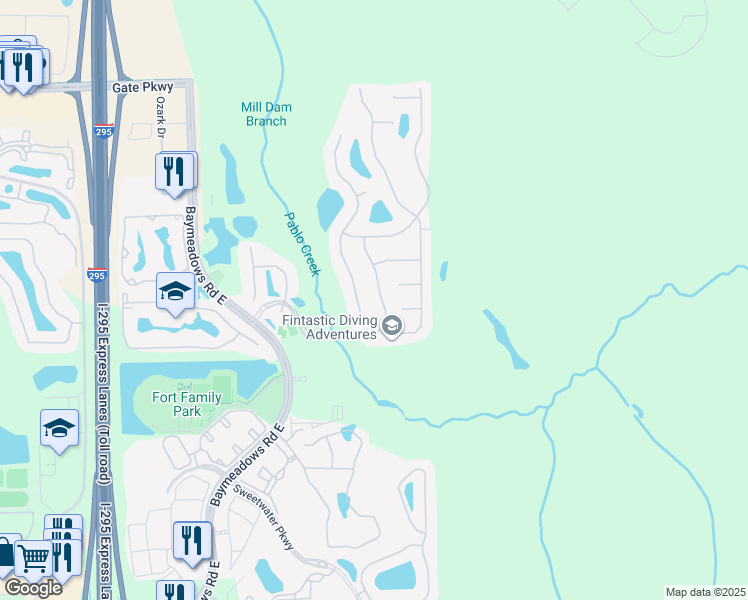 map of restaurants, bars, coffee shops, grocery stores, and more near 7992 Hampton Park Boulevard East in Jacksonville