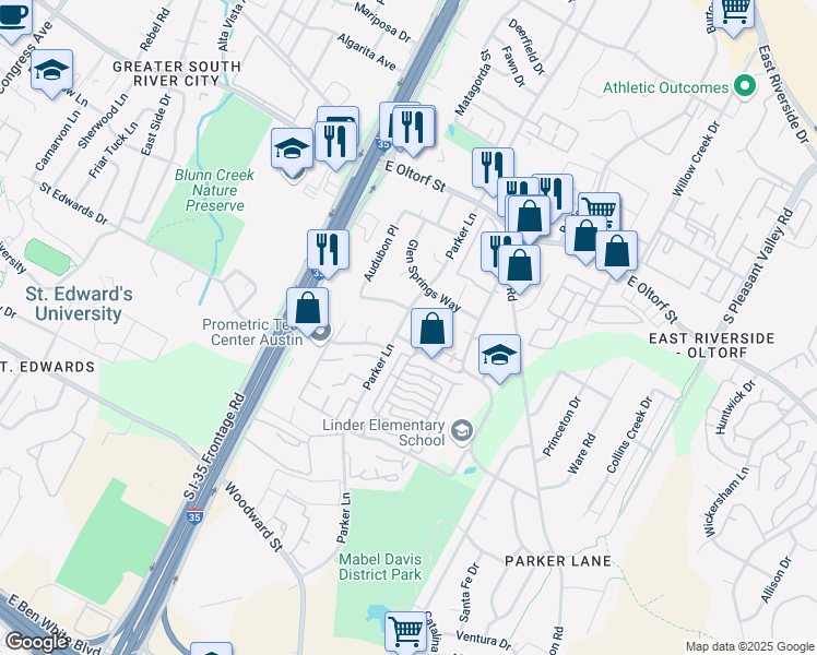 map of restaurants, bars, coffee shops, grocery stores, and more near in Austin