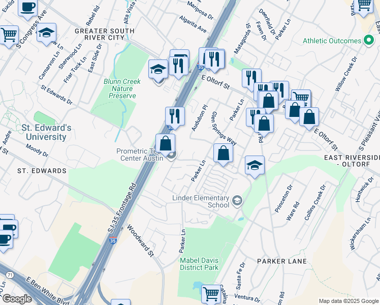 map of restaurants, bars, coffee shops, grocery stores, and more near 2706 Little Valley Cove in Austin