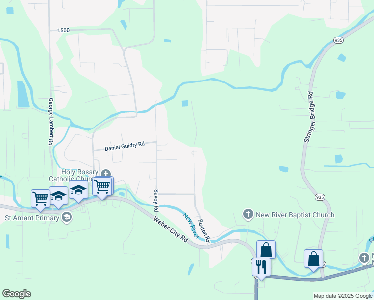 map of restaurants, bars, coffee shops, grocery stores, and more near 11081 Buxton Road in Saint Amant