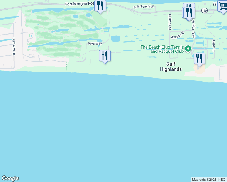 map of restaurants, bars, coffee shops, grocery stores, and more near in Gulf Highlands