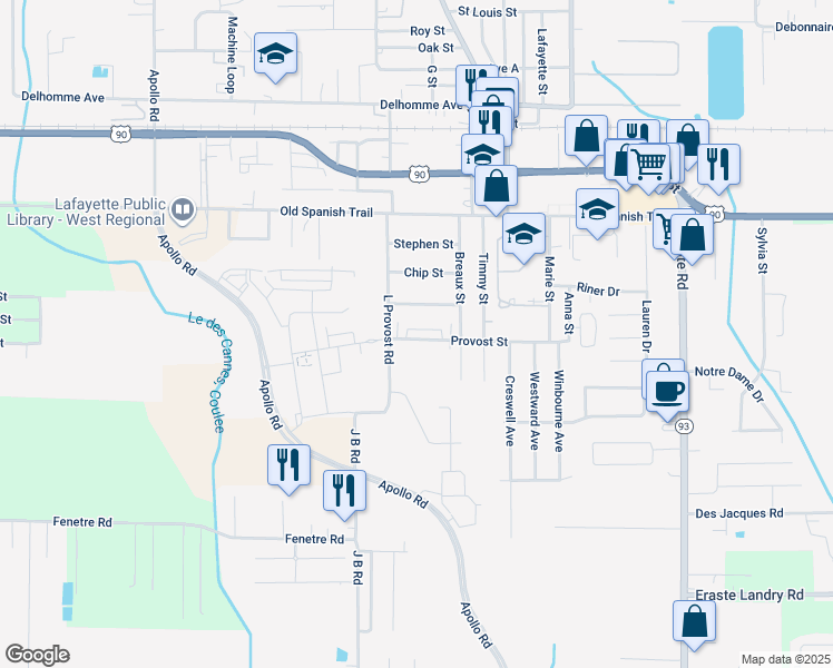 map of restaurants, bars, coffee shops, grocery stores, and more near 900 Provost Street in Scott