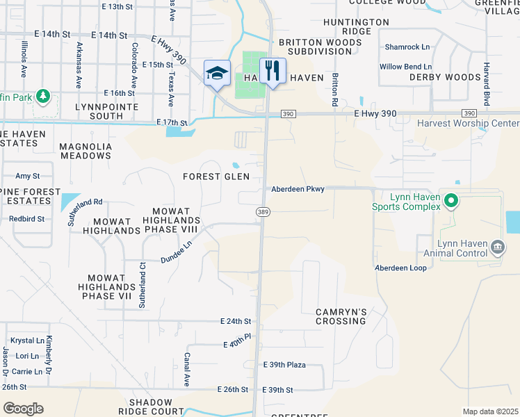 map of restaurants, bars, coffee shops, grocery stores, and more near 1240 Dundee Lane in Lynn Haven