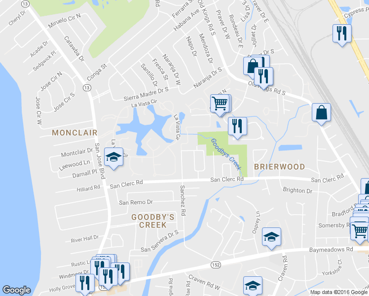 map of restaurants, bars, coffee shops, grocery stores, and more near 4303 San Martarro Drive North in Jacksonville