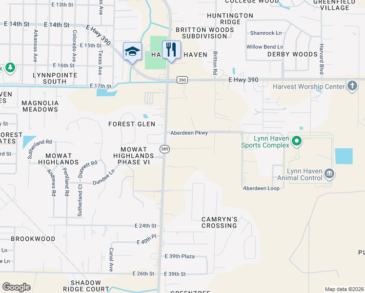 map of restaurants, bars, coffee shops, grocery stores, and more near 4328-4402 County Road 389 in Panama City